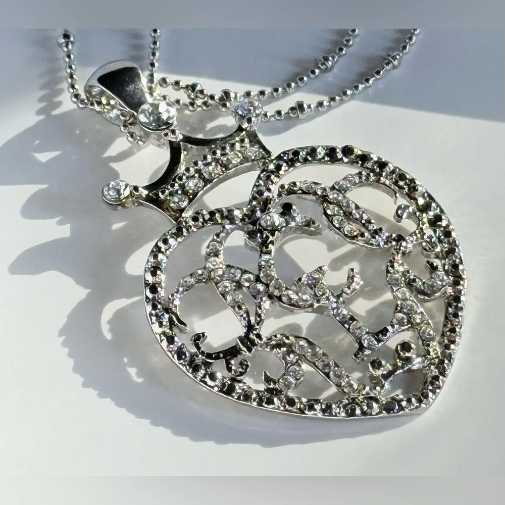 👑 Cookie Lee Double Chain Genuine Crystal Crowned Heart Pendant Necklace - Picture 1 of 7